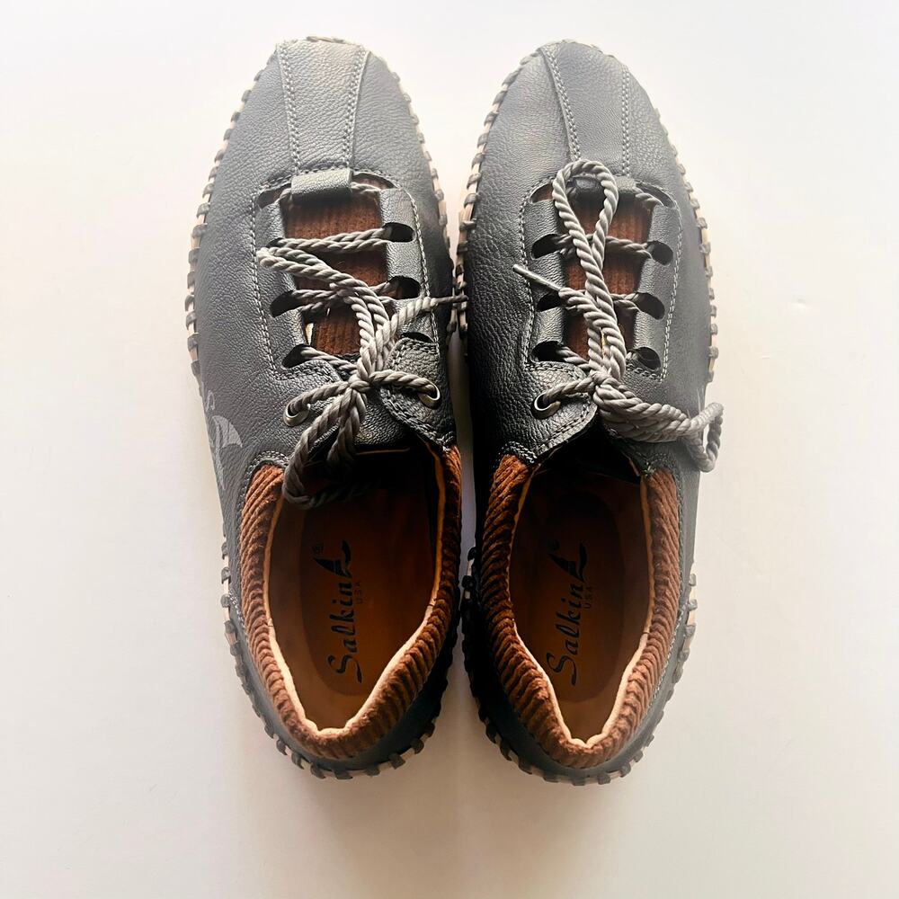 Salkin Black Italian Leather Lace Up Yacht Boat Shoes Men's Size 45